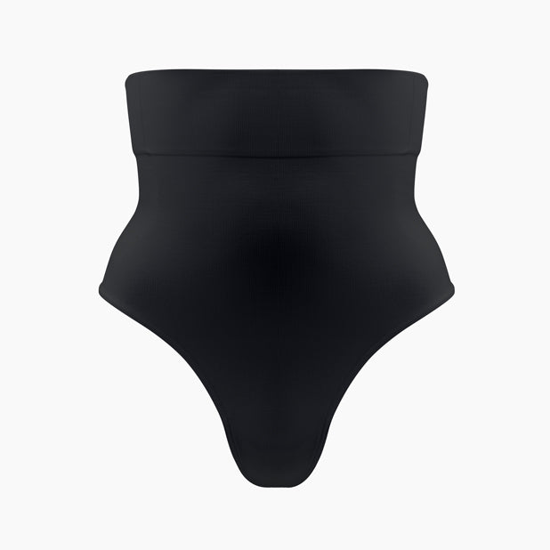 Black high-waisted swimsuit on a white background