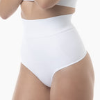 White high-waisted underwear on a neutral background