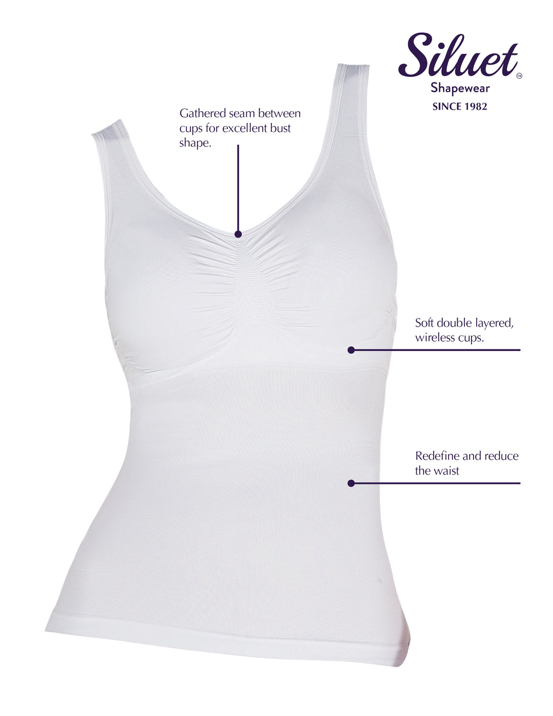 1S8060 Camibra Invisible Seamless Shaper Camisole with Top Bra, Broad Back