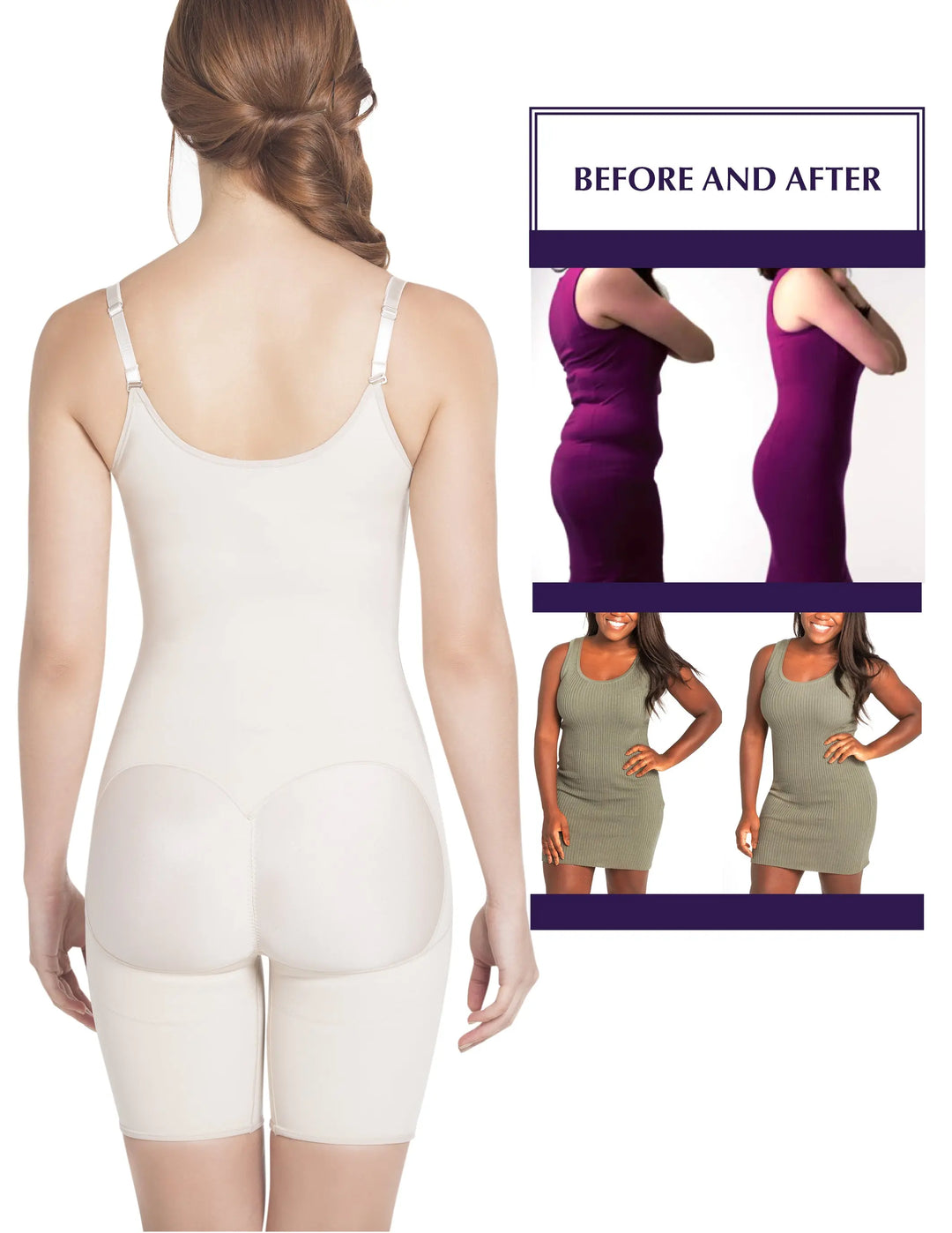 Siluet E6027 Slimming Braless Mid-Thigh Body Shaper with Latex Siluets